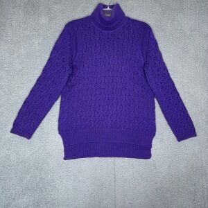 Blarney Country Heritage Purple 100% Merino Wool Aran Turtleneck Sweater Medium
